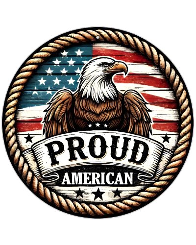 Proud American bald eagle round metal sign